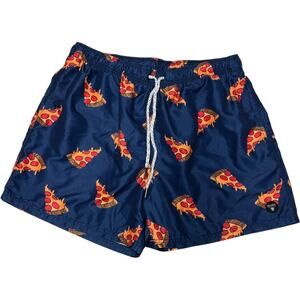 Molokai Surf Co Pizza Board Shorts Swim Trunks Blue XL